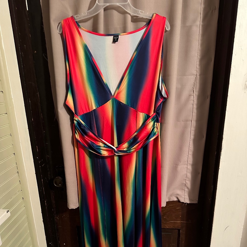 Rainbow long dress with high slit- sz 2xl | SHEIN